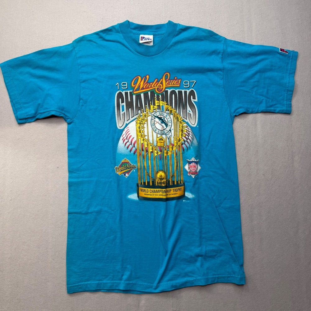 Vintage 1997 Florida Marlins World Series Champions Shirt Pro Player Teal 18/20